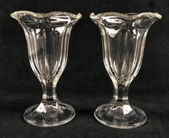 Two Molded Glass Parfait Glasses
