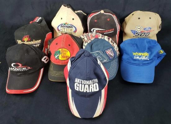 Lot of 9 Adjustable Assorted Baseball Caps