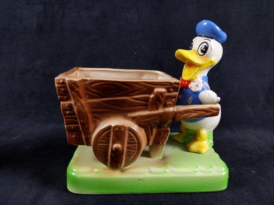 Mid Century Donald Duck Wheelbarrow Porcelain Planter Dee Bee Co