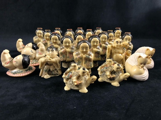 Vintage Lot Of Hand Painted Asian Resin Figurines