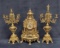 Antique Baroque Brass Imperial Mantel Shelf Italy Clock and Candelabra Set