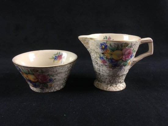 Vintage English H and K Tunstall Fine Porcelain Creamer and Open Sugar Bowl