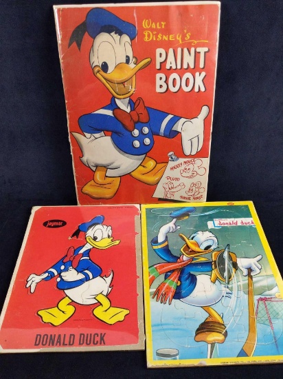 Vintage Donald Duck Paint Book And Puzzles Lot of 3
