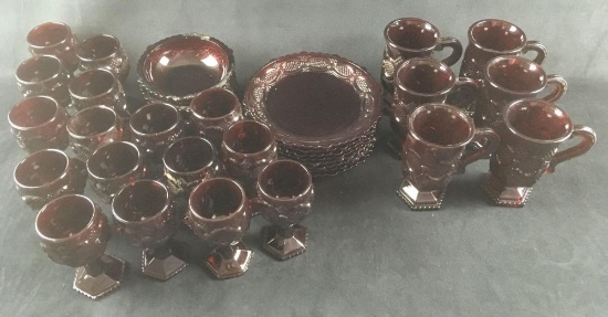 Set of Vintage 1950s Avon Ruby Red Cape Cod Glassware