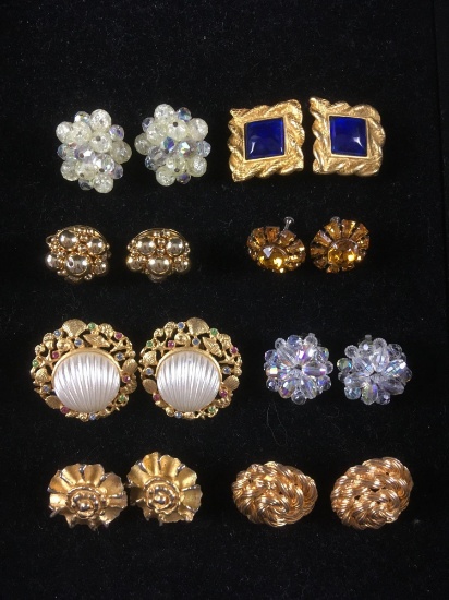 8 Pairs Of Vintage Clip On Earrings