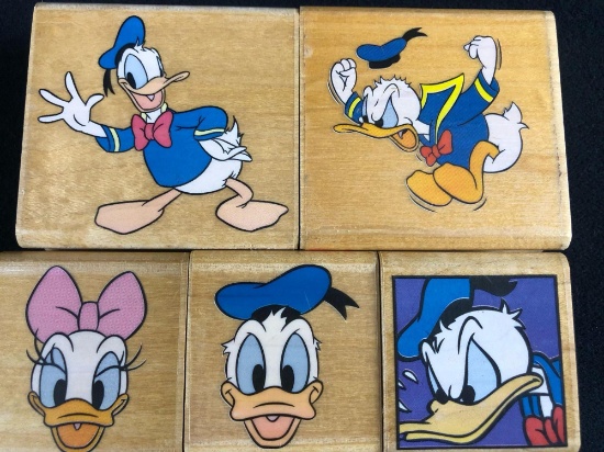 Lot of 5 Donald Duck and Daisy Mickey Mouse Wood Wooden Rubber Stampede Stamp