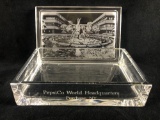 Rare PepciCo World Headquaters Purchase , NY Etched Glass Jewelry Box / Cigar Case