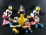 Vintage Disney Productions Japan Porcelain Snow White - Minnie - Micky Figures Lot Of 5