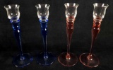 2 Pairs of Rose and Blue Marquis by Waterford Candlestick Holders Marked