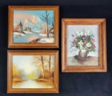 3 Vintage Original Acrylic Paintings Landscape Still Life