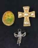Vintage Christian Cross Angel He Is Risen Brooch