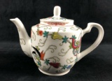 Chinese Jingdezhen Porcelain Hand Painted Teapot Butterfly Famille Rose...1970
