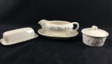 Vintage Circa Late 1900s Porcelain Dinnerware Pear Fruit Gravy Boat Jar Butter Dish