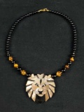 Lion Head Necklace With Beads And Tigers Eye Stone