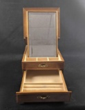 Wood Jewerly Box With Pull Out Mirror Two Shelves
