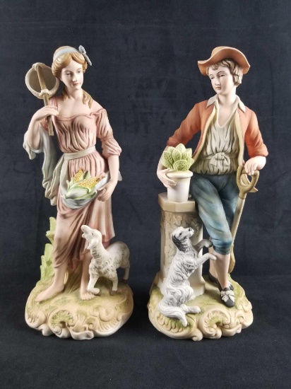 Andrea By Sadek Girl With Lamb And Boy With Dog Porcelain Figurines
