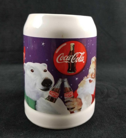 Vintage Coca Cola Santa Polar Bear Beer Mug Stein 1995 Winter Olympics Collectible