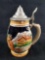 Vintage German Beer Stein with Pewter LId featuring Gambling Men