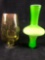 Vintage Lime Green Cased & Bubble Glitter Vases