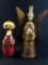 Vintage Folk Art paper Mache Candle Stick Holder Figures Pirate & Angel