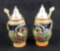 Two Vintage Miniature German Beer Steins with Pewter Lids