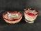 Vintage 2 Piece Indiana Glass Diamond Point Ruby Band Sauce Mayo Set Fluted Serving Dish