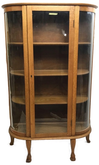 Oak Curved Glass China Cabinet, Paw Feet Antique, Curvy Curio