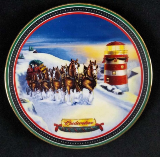 Vintage Budweiser Collectible Commemorative Limited Edition Porcelain Plate Postcard Clydesdales COA
