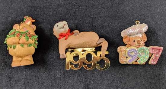 Set Of Three Cute Animal Ornaments Retired