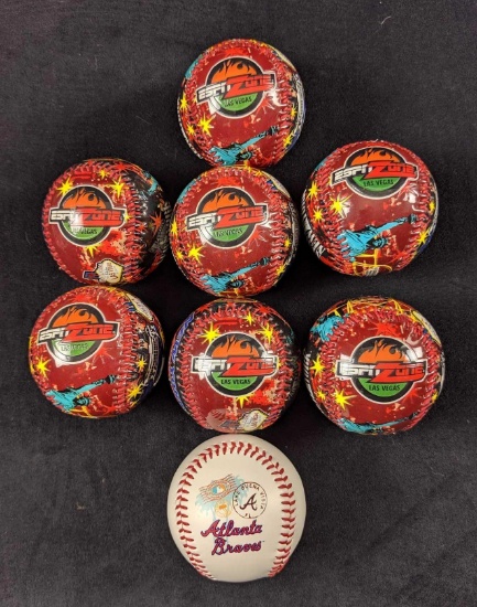 Disney ESPN Zone Las Vegas Baseball And Atlanta Braves Baseballs Lot Of Eight