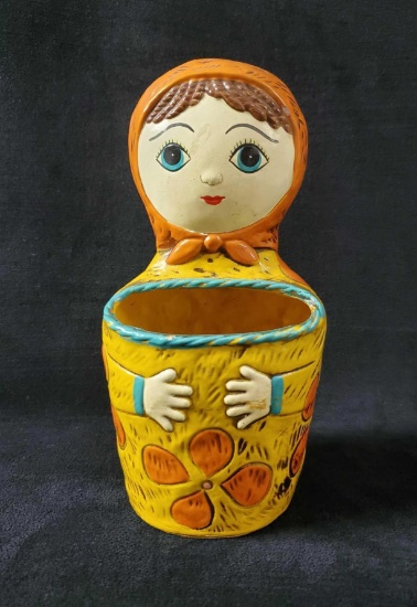 Vintage Hand Painted Babushka Doll Pencil Holder