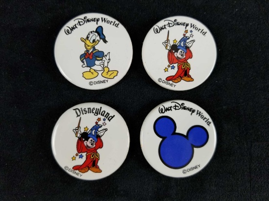 Vintage Disney Ceramic Round Refridgerator Magnets Lot of 4