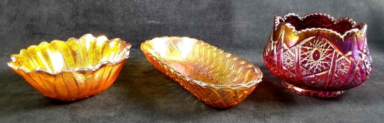 Lot of 3 Carnival Glass pieces