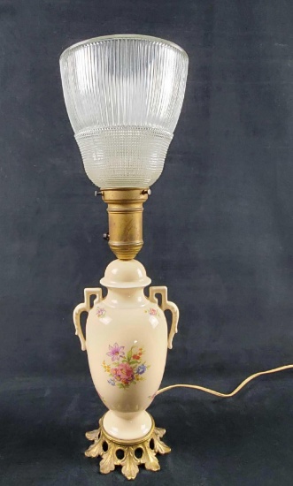 Vintage Urn Table 1930s Porcelain Floral Lamp
