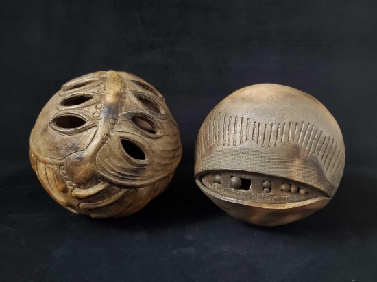 2 Clay Sphere Shape Sculptures by Kimsey