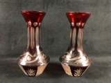 Ruby Red Cut to Clear Crystal Bouquet Vase Bohemian