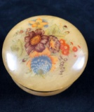 Vintage Hand Carved Jewelry Trinket Box Round Hinged Alabaster Marble Flower Bouquet Italy