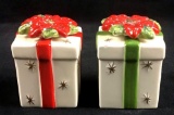 Lot of Salt and Pepper Ceramic Shakers Christmas Present Poinsettia