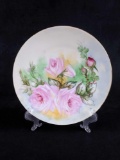 Handpainted Silesia Porcelain Plate With Pink Roses