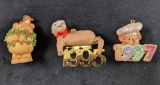 Set Of Three Cute Animal Ornaments Retired