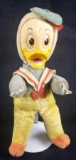 Walt Disney Productions Woolkin Original Stuffed Donald Duck Toy on Display Stand