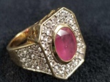 14K Gold Ruby and White Sapphires Ring Size 7