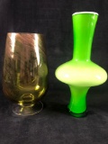 Vintage Lime Green Cased & Bubble Glitter Vases