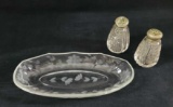 Vintage Glass Tray And Salt And Pepper Shaker