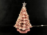 Rare 1988 DHM Vintage Ceramic Pink Light Up Christmas Tree W/Clear Lights