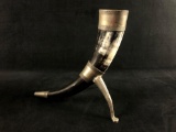 Vintage Norway Norwegian Handmade Viking Drinking Horn With Lion Claw Foot /Legs
