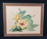 Original Vintage Watercolor of Yellow Hibiscus
