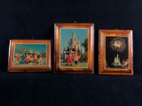 3 Vintage 1970's Disney Postcard Wood Plaque wall picture postcard Mickey & Friends