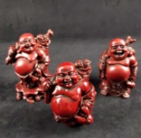 Feng Shui Red Resin Laughing Buddhas Lot Of Three