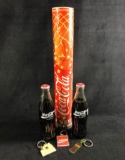 Vintage Lot Of 6 Coca Cola Collectables 1996 New Orleans Tube Memorabilia Full Bottles Pins Keychain